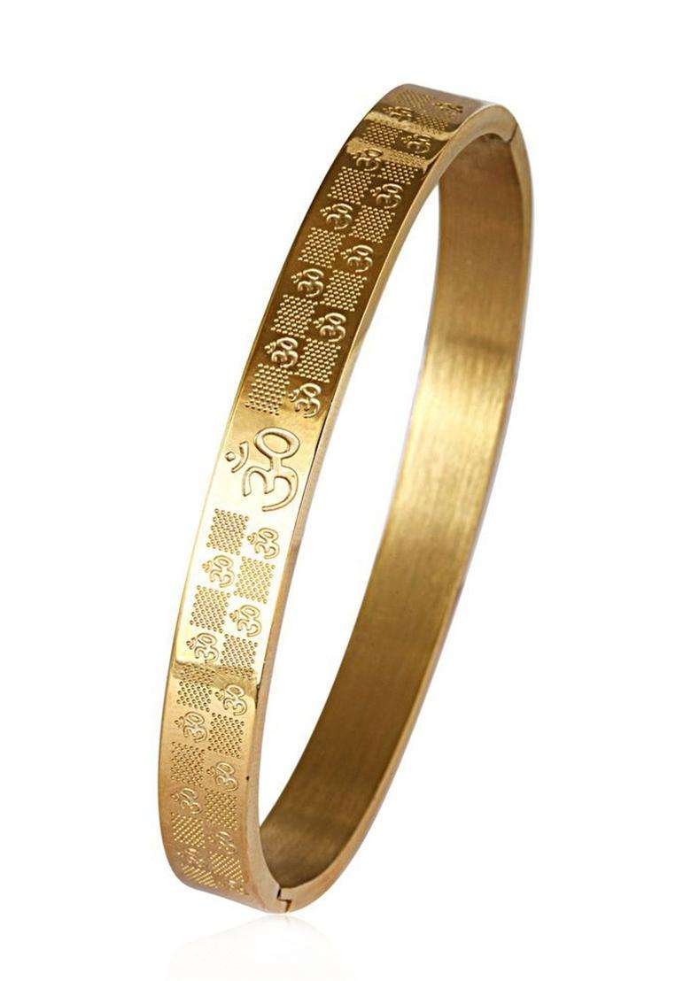Gold-Plated Stainless Steel Shri Ram Anti Tarnish Bangle-Style Bracelet for Men | Traditional Temple Jewellery for Wedding & Festive Wear | Gift for Him - Indya