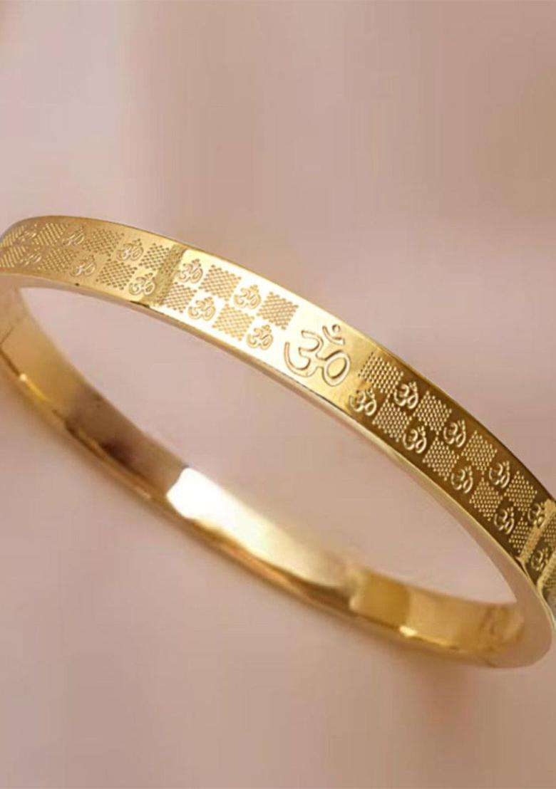 Gold-Plated Stainless Steel Shri Ram Anti Tarnish Bangle-Style Bracelet for Men | Traditional Temple Jewellery for Wedding & Festive Wear | Gift for Him - Indya