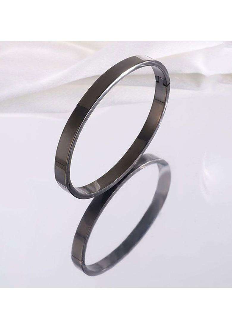 Silver-Plated Stainless Steel Anti Tarnish Bangle-Style Bracelet for Men | Stylish Party & Everyday Wear | Gift for Him - Indya