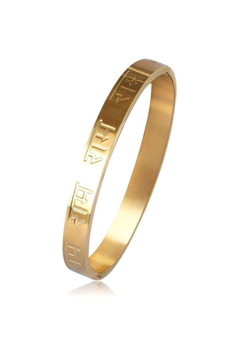 Gold-Plated Stainless Steel Shri Ram Anti Tarnish Kada Bracelet for Men | Traditional Temple Jewellery for Wedding & Festive Wear | Gift for Him - Indya