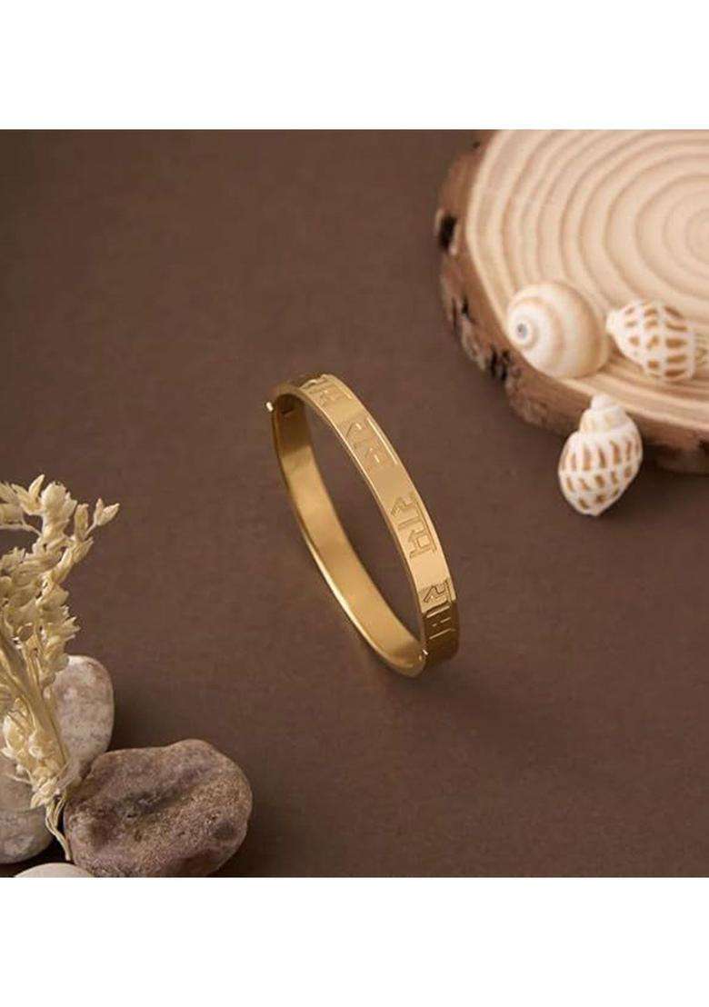 Gold-Plated Stainless Steel Shri Ram Anti Tarnish Kada Bracelet for Men | Traditional Temple Jewellery for Wedding & Festive Wear | Gift for Him - Indya