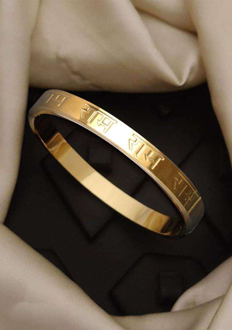 Gold-Plated Stainless Steel Shri Ram Anti Tarnish Kada Bracelet for Men | Traditional Temple Jewellery for Wedding & Festive Wear | Gift for Him - Indya