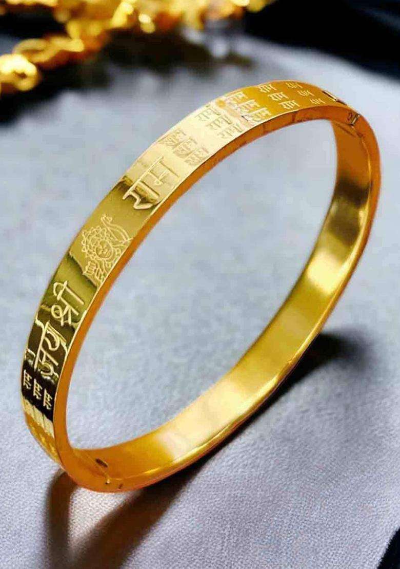 Gold-Plated Stainless Steel Kada for Men | Stylish Party & Everyday Wear | Gift for Him - Indya