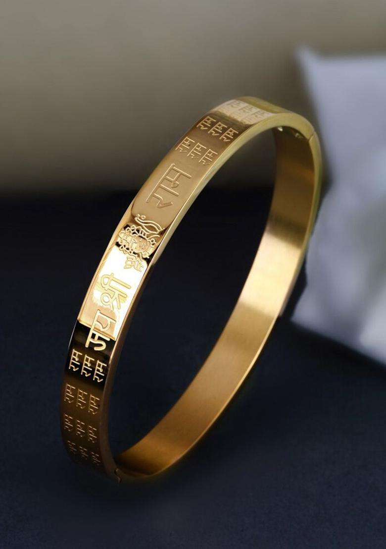 Gold-Plated Stainless Steel Kada for Men | Stylish Party & Everyday Wear | Gift for Him - Indya