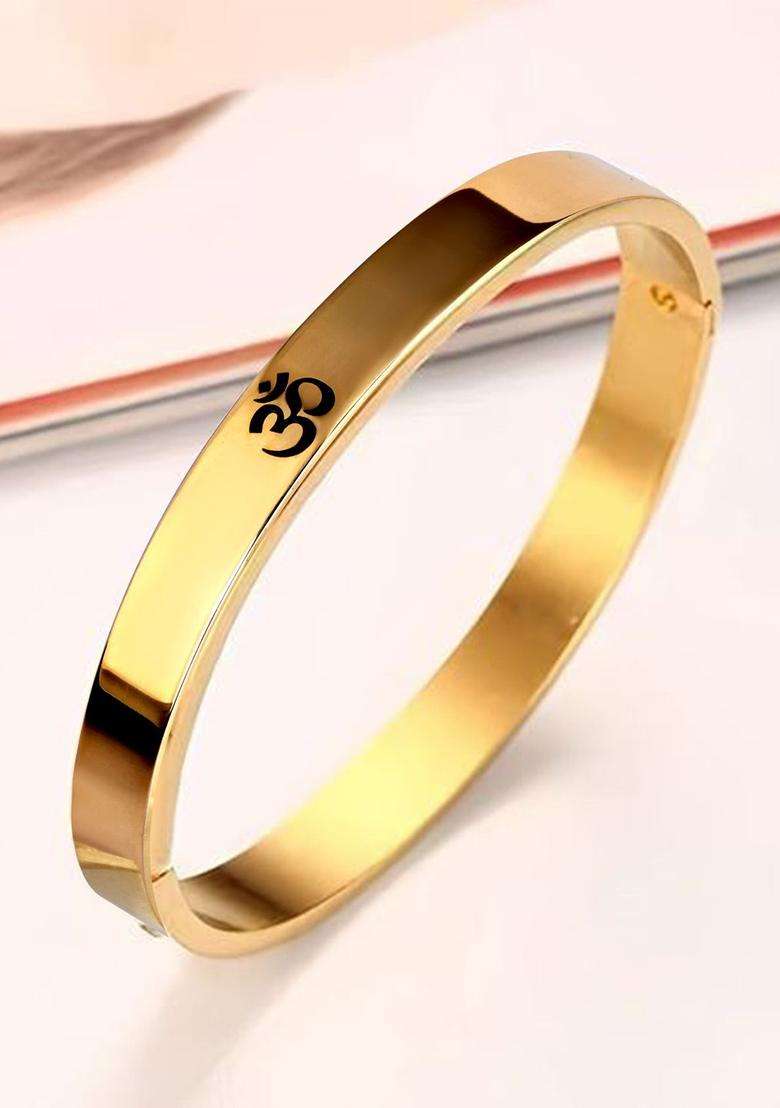 Stainless Steel Gold-Plated Bangle-Style Bracelet for Men | Stylish Party & Everyday Wear | Gift for Him - Indya