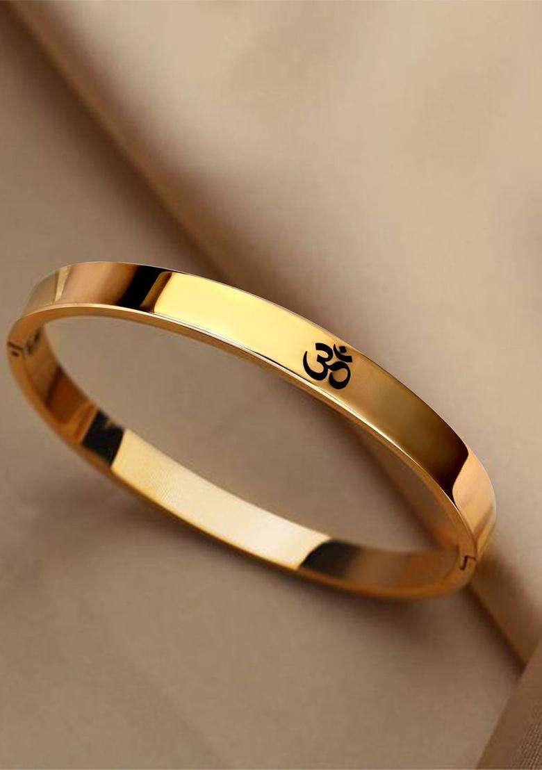 Stainless Steel Gold-Plated Bangle-Style Bracelet for Men | Stylish Party & Everyday Wear | Gift for Him - Indya
