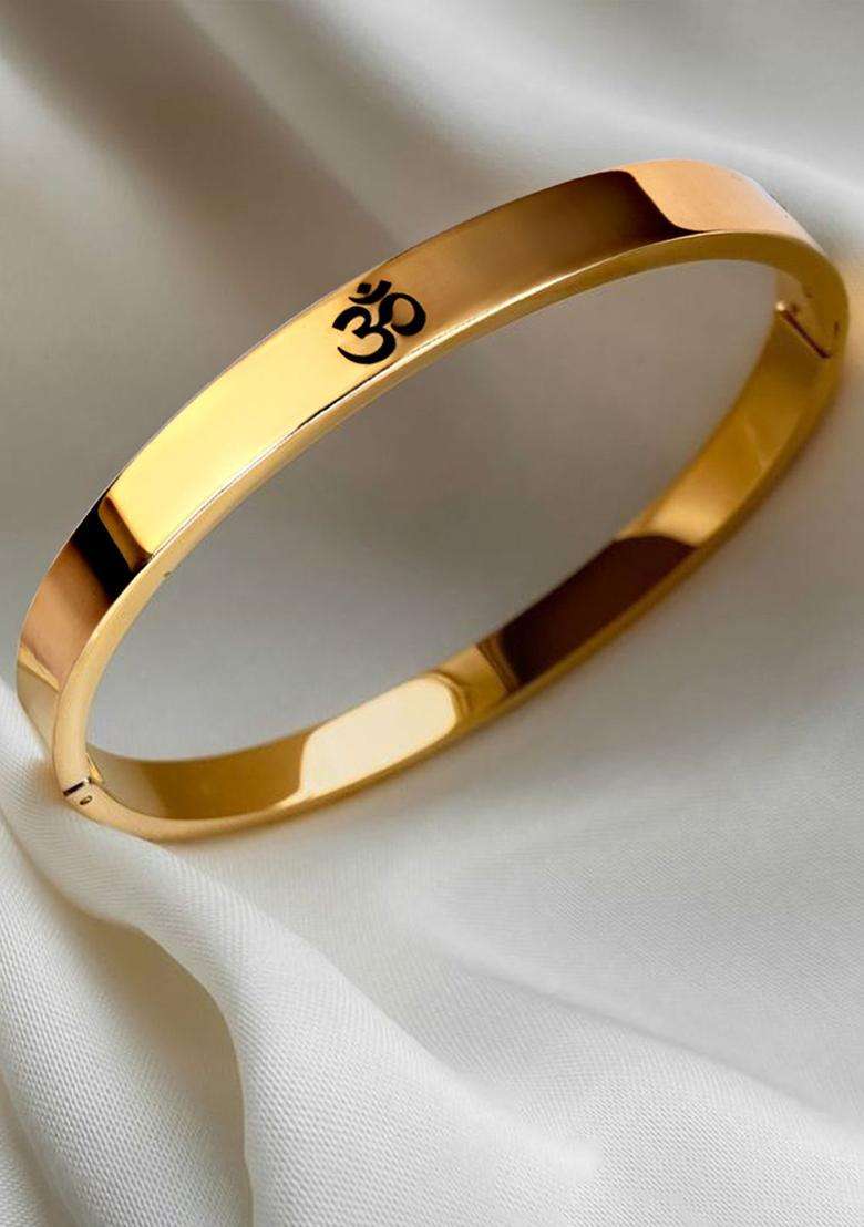 Stainless Steel Gold-Plated Bangle-Style Bracelet for Men | Stylish Party & Everyday Wear | Gift for Him - Indya