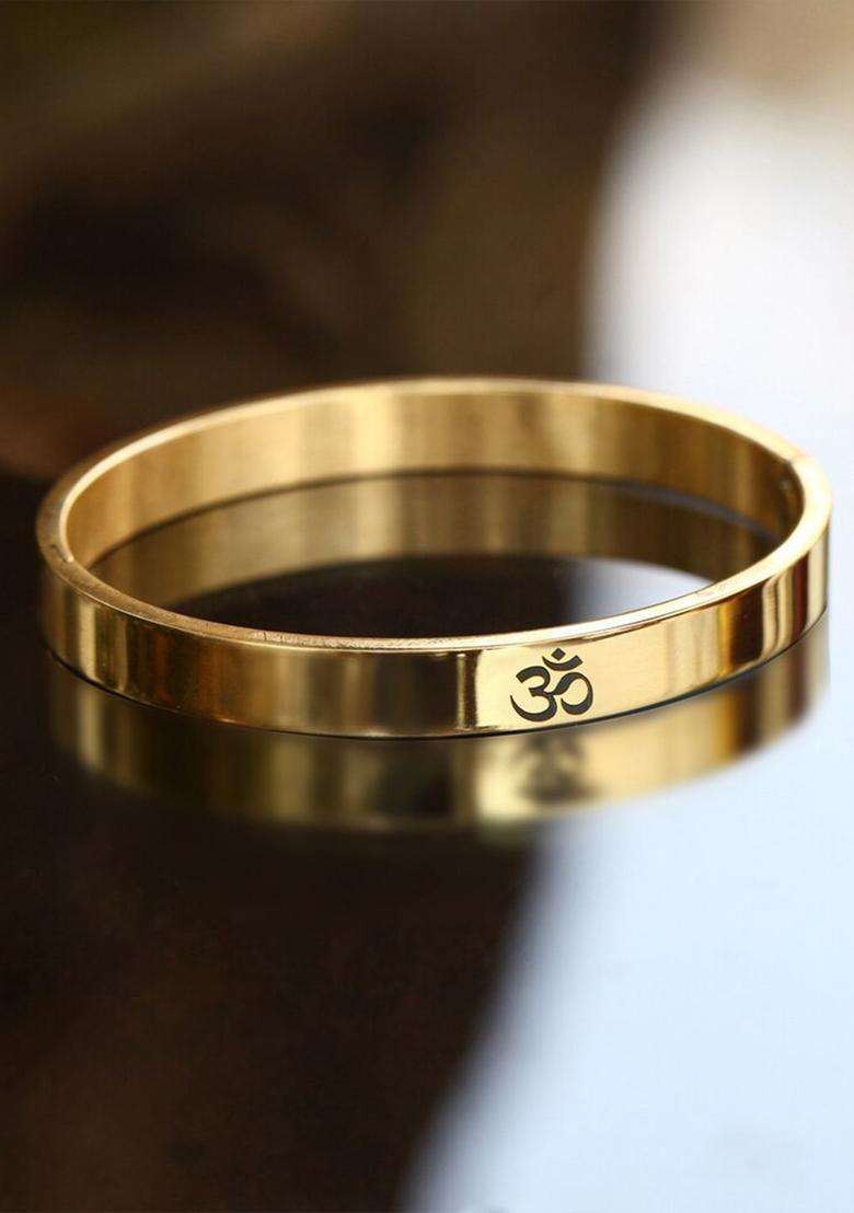 Stainless Steel Gold-Plated Bangle-Style Bracelet for Men | Stylish Party & Everyday Wear | Gift for Him - Indya