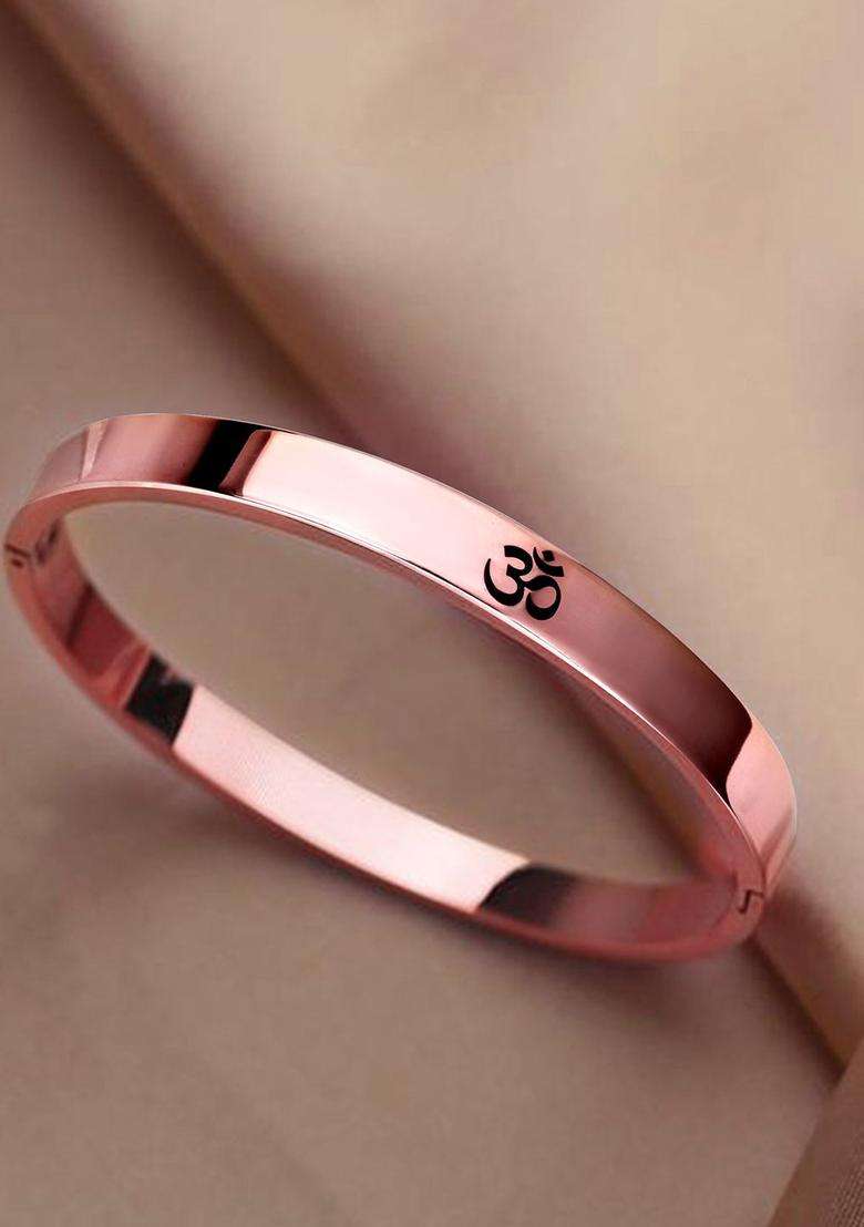 Temple Rose Gold-Plated Anti Tarnish Aum Om Kada Bracelet for Men | Stylish Party & Everyday Wear | Gift for Him - Indya