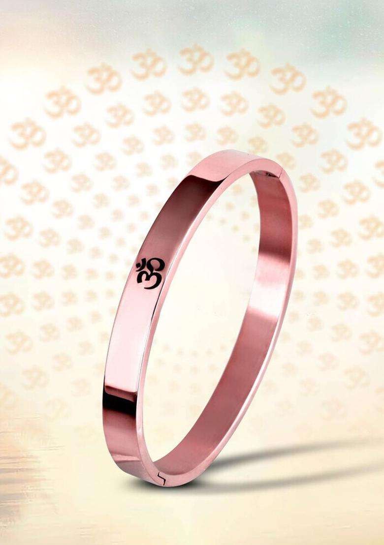 Temple Rose Gold-Plated Anti Tarnish Aum Om Kada Bracelet for Men | Stylish Party & Everyday Wear | Gift for Him - Indya