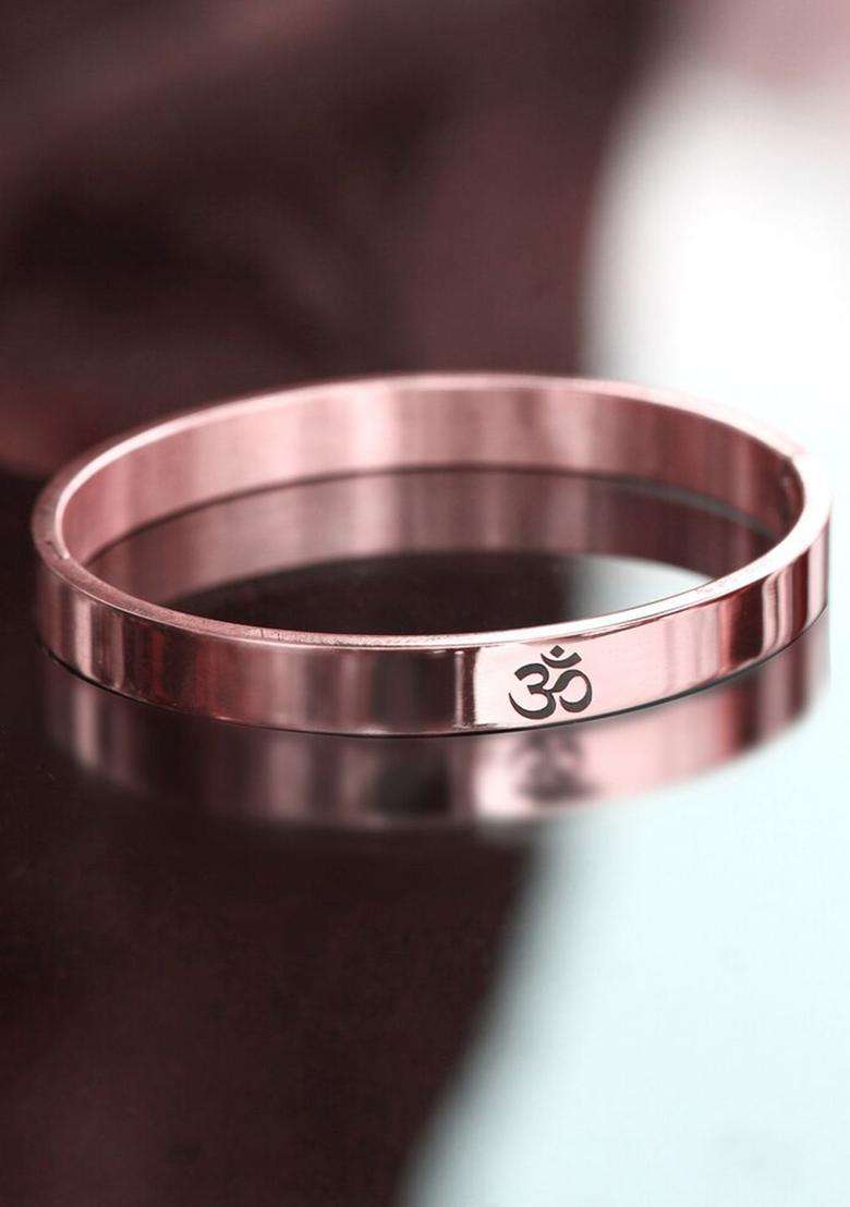 Temple Rose Gold-Plated Anti Tarnish Aum Om Kada Bracelet for Men | Stylish Party & Everyday Wear | Gift for Him - Indya