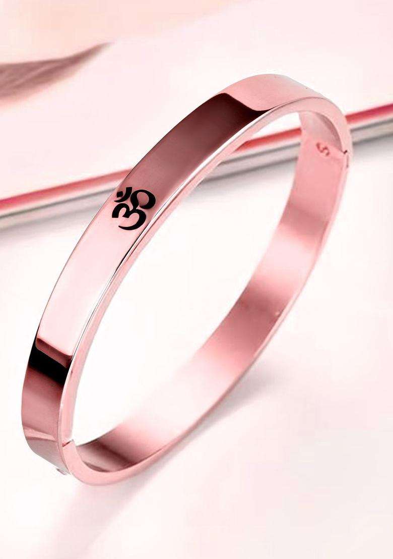Temple Rose Gold-Plated Anti Tarnish Aum Om Kada Bracelet for Men | Stylish Party & Everyday Wear | Gift for Him - Indya