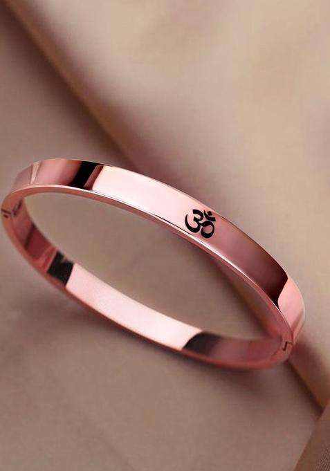 Temple Rose Gold-Plated Anti Tarnish Aum Om Kada Bracelet for Men | Stylish Party & Everyday Wear | Gift for Him