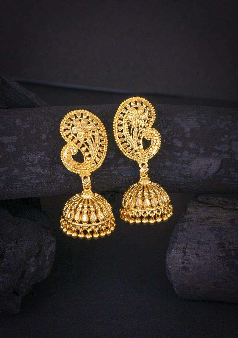 Gold-Plated Dome Shaped Temple Jhumkas for Women | Traditional Temple Jewellery for Wedding & Festive Wear | Gift for Her - Indya