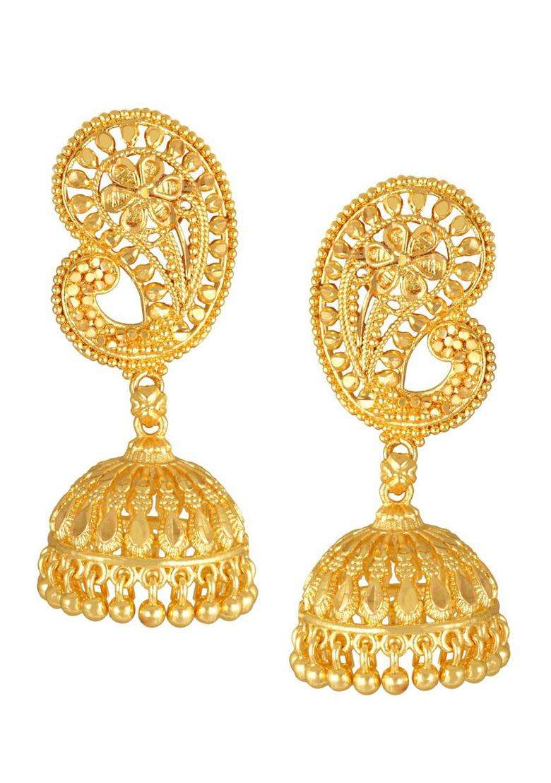 Gold-Plated Dome Shaped Temple Jhumkas for Women | Traditional Temple Jewellery for Wedding & Festive Wear | Gift for Her - Indya