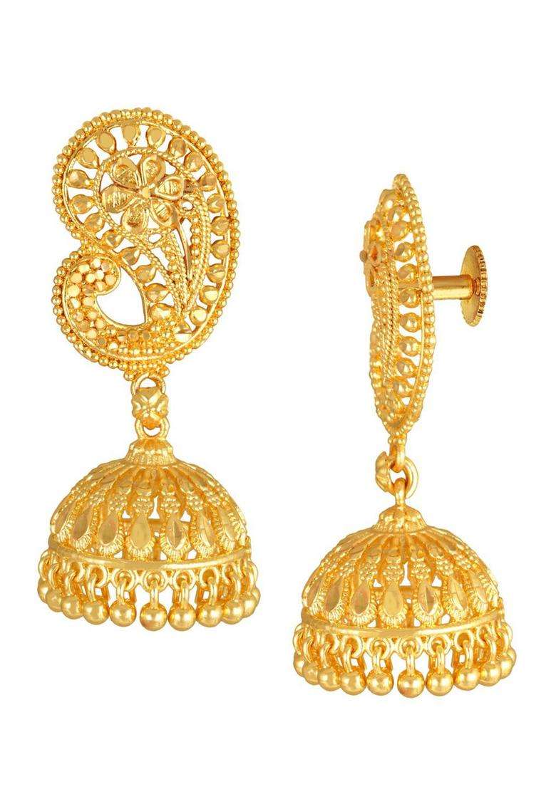 Gold-Plated Dome Shaped Temple Jhumkas for Women | Traditional Temple Jewellery for Wedding & Festive Wear | Gift for Her - Indya