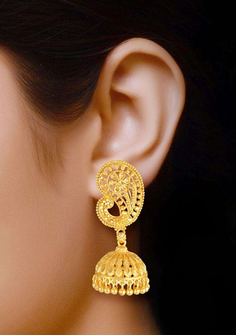 Gold-Plated Dome Shaped Temple Jhumkas for Women | Traditional Temple Jewellery for Wedding & Festive Wear | Gift for Her - Indya