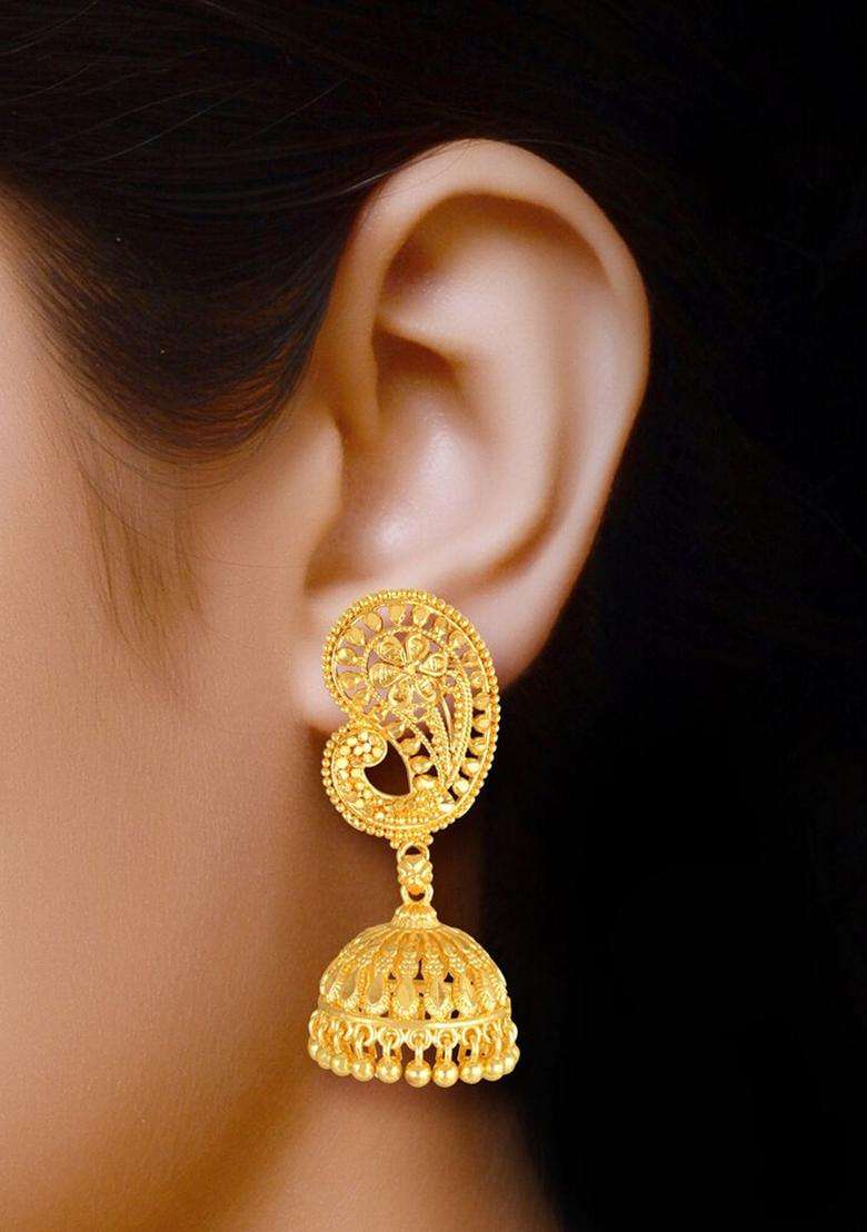 Gold-Toned Peacock Shaped Jhumkas Earrings for Women | Traditional Temple Jewellery for Wedding & Festive Wear | Gift for Her - Indya