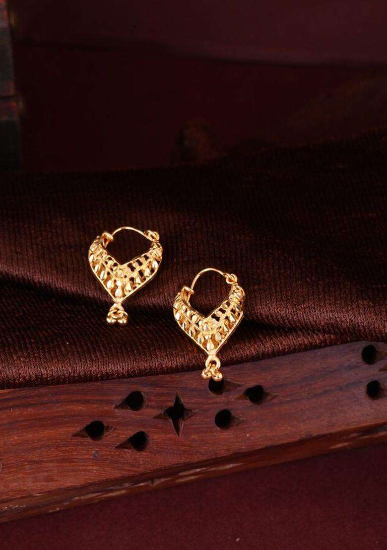 Gold-Plating Temple Floral Hoop Earrings for Women | Traditional Temple Jewellery for Wedding & Festive Wear | Gift for Her - Indya