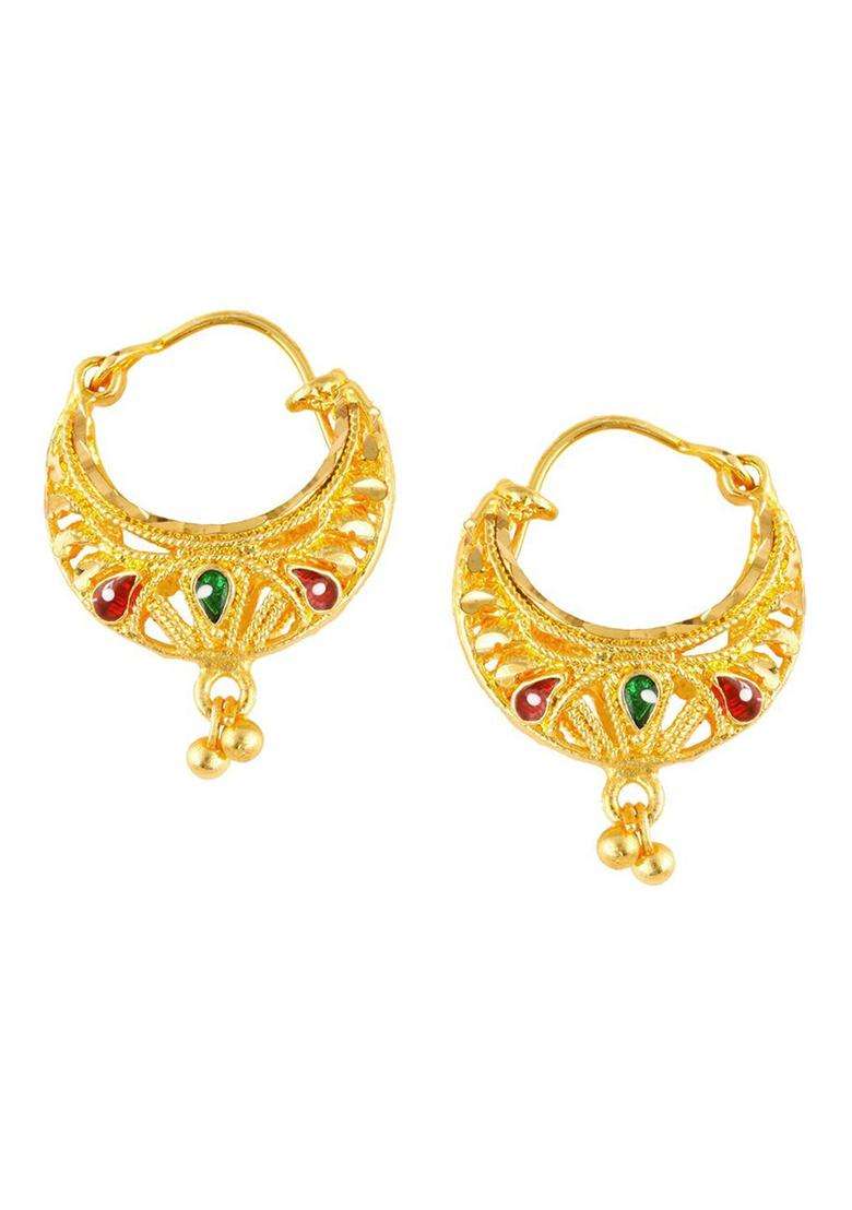 Gold-Plating Temple Floral Hoop Earrings for Women | Traditional Temple Jewellery for Wedding & Festive Wear | Gift for Her - Indya