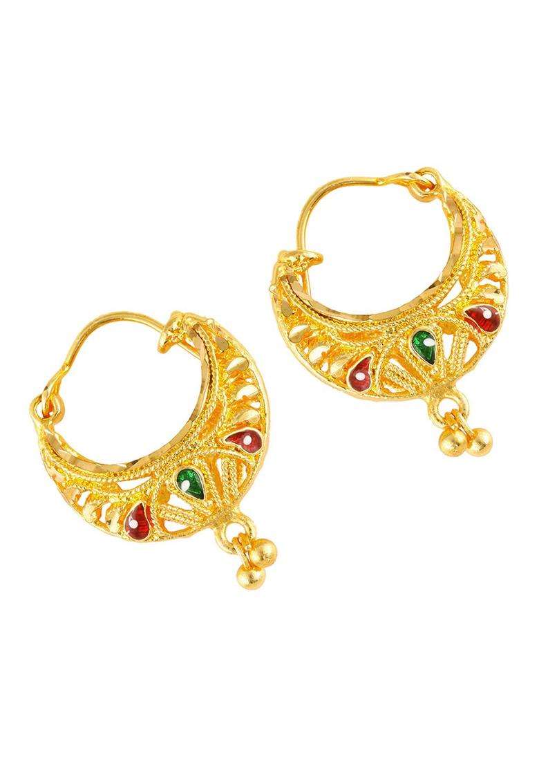 Gold-Plating Temple Floral Hoop Earrings for Women | Traditional Temple Jewellery for Wedding & Festive Wear | Gift for Her - Indya