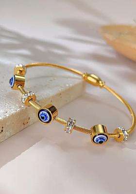 Gold-Plated Stainless Steel American Diamond Studded Bangle-Style Bracelet for Women | Stylish Party & Everyday Wear | Gift for Her