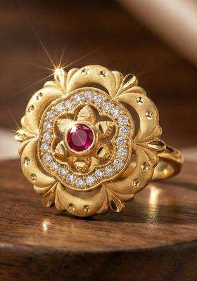 Gold-Plated Stones-Studded Finger Ring for Women | Traditional Temple Jewellery for Wedding & Festive Wear | Gift for Her