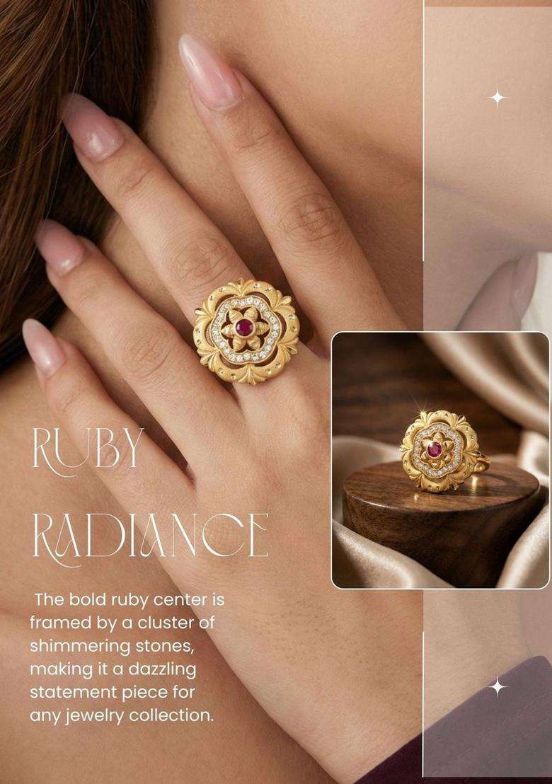Gold-Plated Stones-Studded Finger Ring for Women | Traditional Temple Jewellery for Wedding & Festive Wear | Gift for Her - Indya