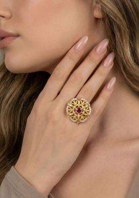 Gold-Plated Stones-Studded Finger Ring for Women | Traditional Temple Jewellery for Wedding & Festive Wear | Gift for Her
