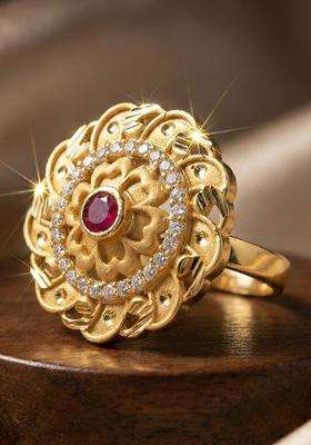 Gold-Plated Stones-Studded Finger Ring for Women | Traditional Temple Jewellery for Wedding & Festive Wear | Gift for Her