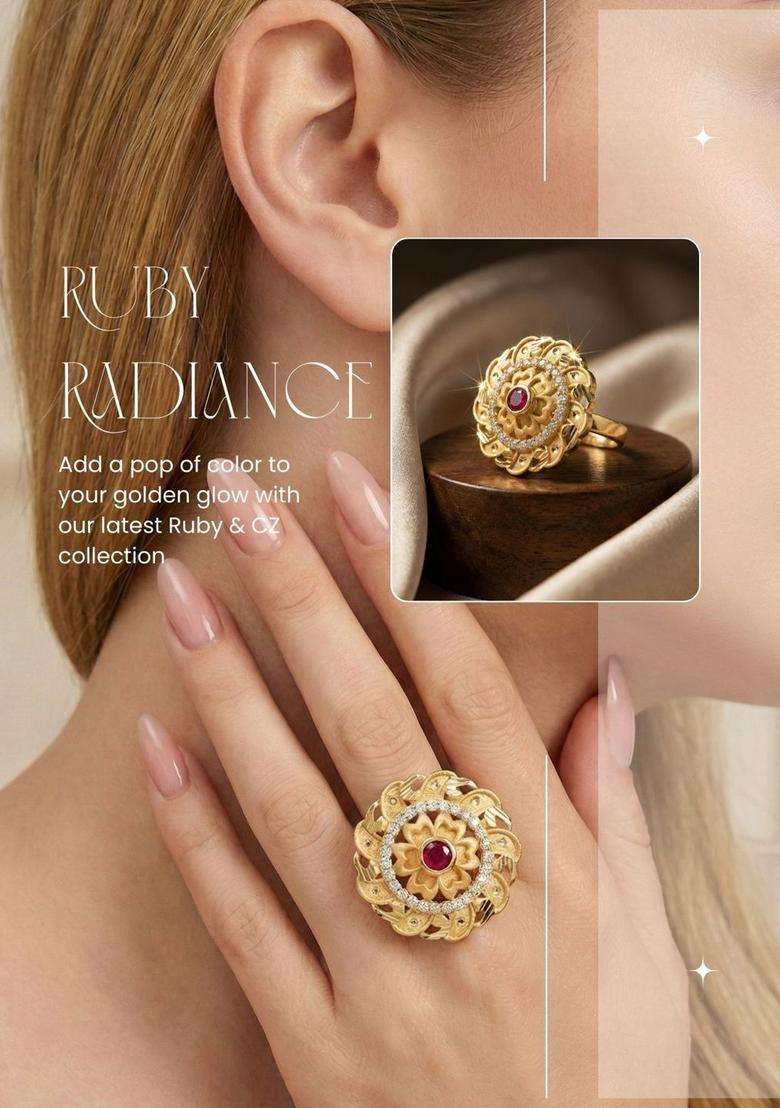 Gold-Plated Stones-Studded Finger Ring for Women | Traditional Temple Jewellery for Wedding & Festive Wear | Gift for Her - Indya