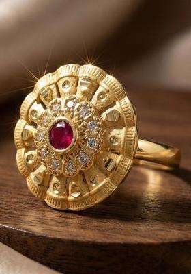 Gold-Plated Stones-Studded Finger Ring for Women | Traditional Temple Jewellery for Wedding & Festive Wear | Gift for Her
