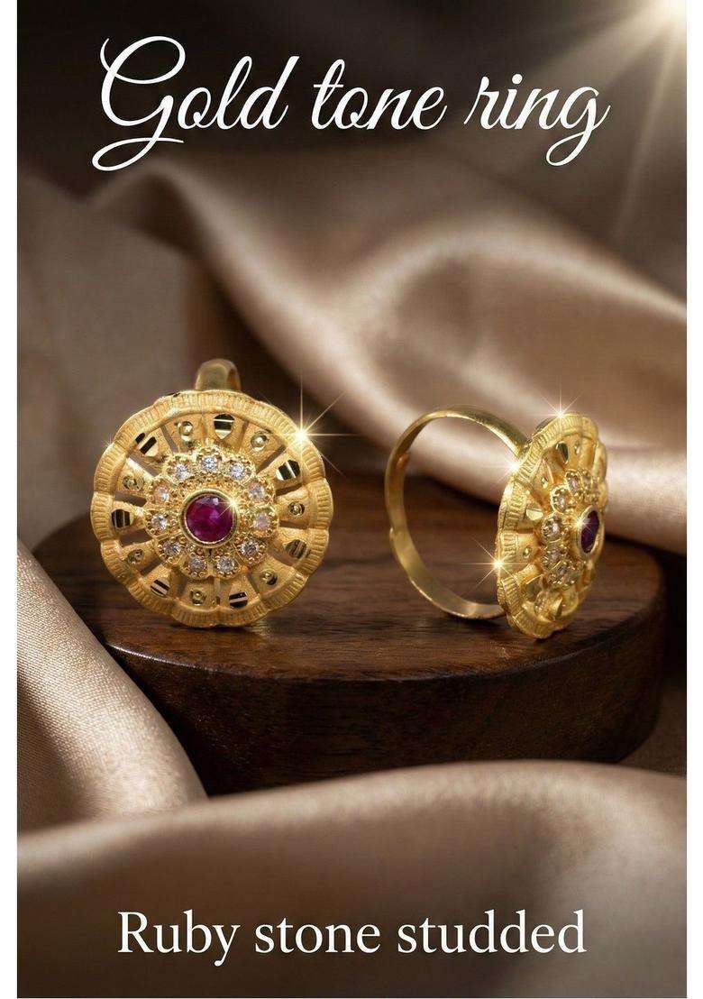 Gold-Plated Stones-Studded Finger Ring for Women | Traditional Temple Jewellery for Wedding & Festive Wear | Gift for Her - Indya