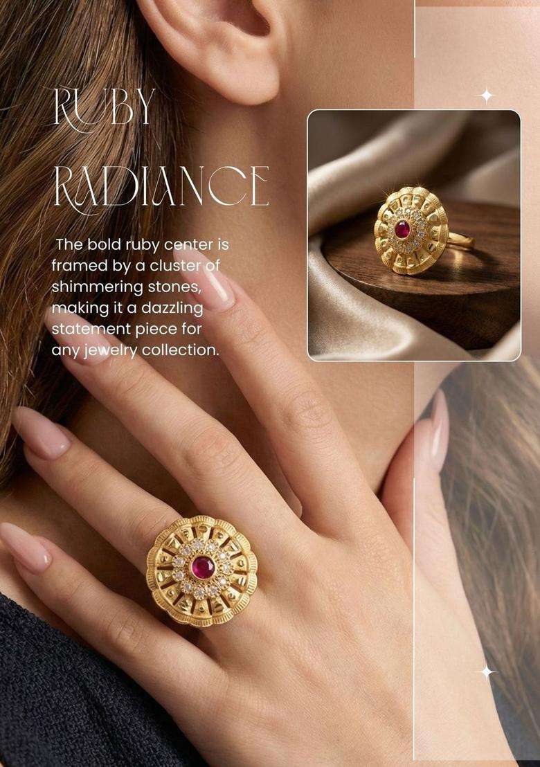 Gold-Plated Stones-Studded Finger Ring for Women | Traditional Temple Jewellery for Wedding & Festive Wear | Gift for Her - Indya