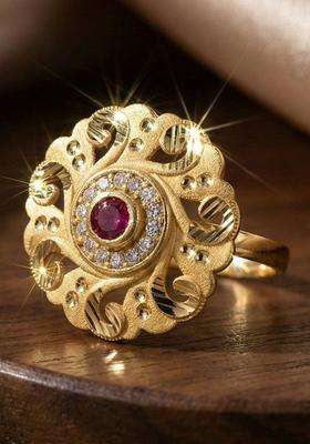 Gold-Plated Stones-Studded Finger Ring for Women | Traditional Temple Jewellery for Wedding & Festive Wear | Gift for Her
