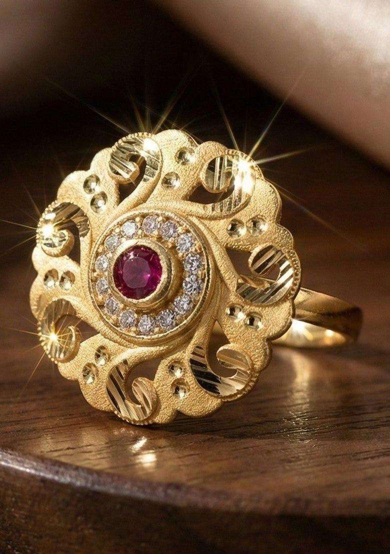 Gold-Plated Stones-Studded Finger Ring for Women | Traditional Temple Jewellery for Wedding & Festive Wear | Gift for Her - Indya