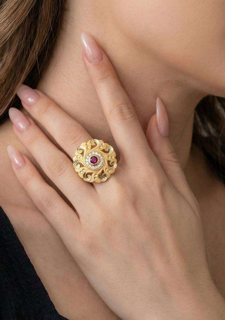 Gold-Plated Stones-Studded Finger Ring for Women | Traditional Temple Jewellery for Wedding & Festive Wear | Gift for Her - Indya