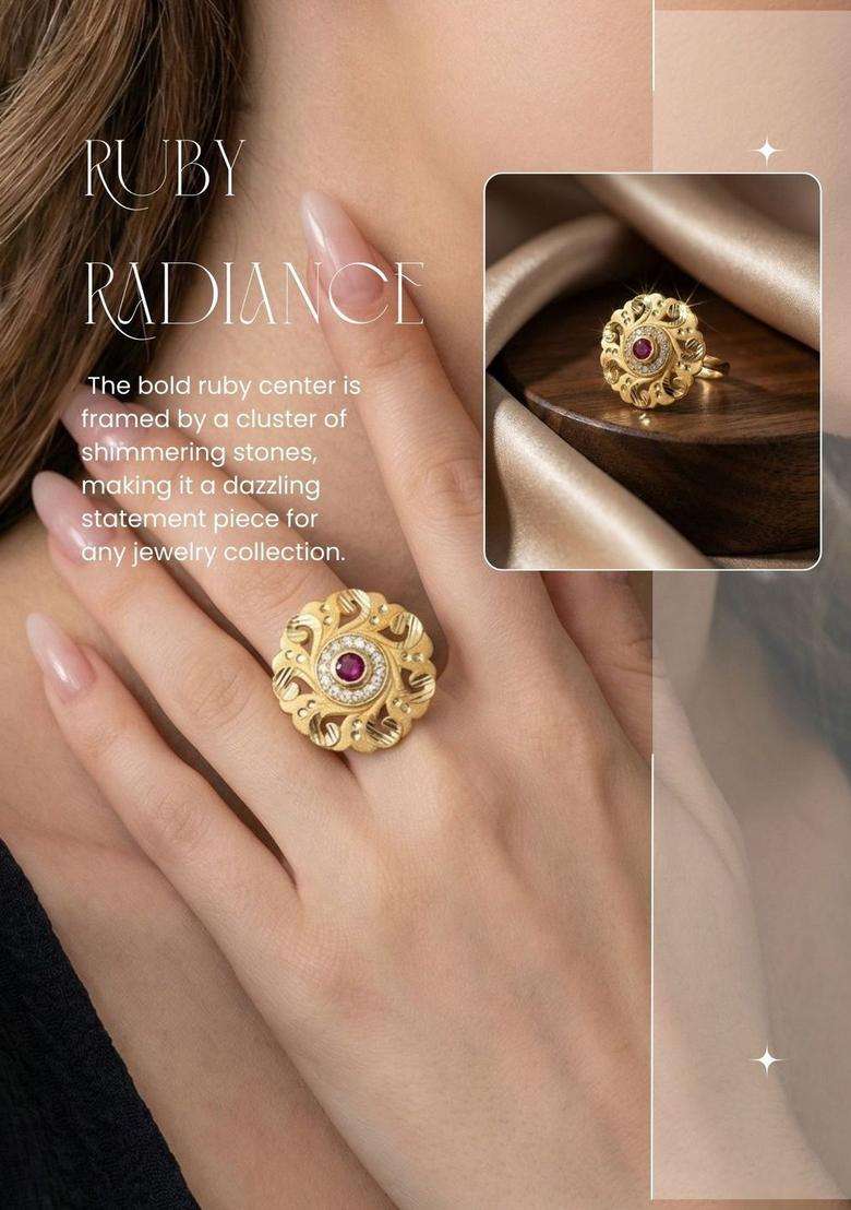 Gold-Plated Stones-Studded Finger Ring for Women | Traditional Temple Jewellery for Wedding & Festive Wear | Gift for Her - Indya