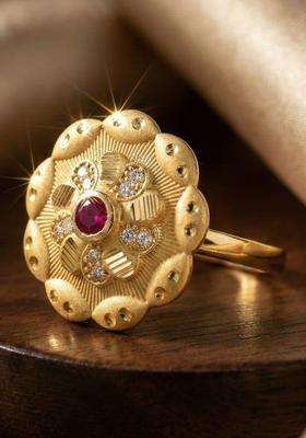 Gold-Plated Stones-Studded Finger Ring for Women | Traditional Temple Jewellery for Wedding & Festive Wear | Gift for Her