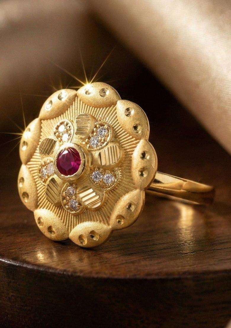 Gold-Plated Stones-Studded Finger Ring for Women | Traditional Temple Jewellery for Wedding & Festive Wear | Gift for Her - Indya