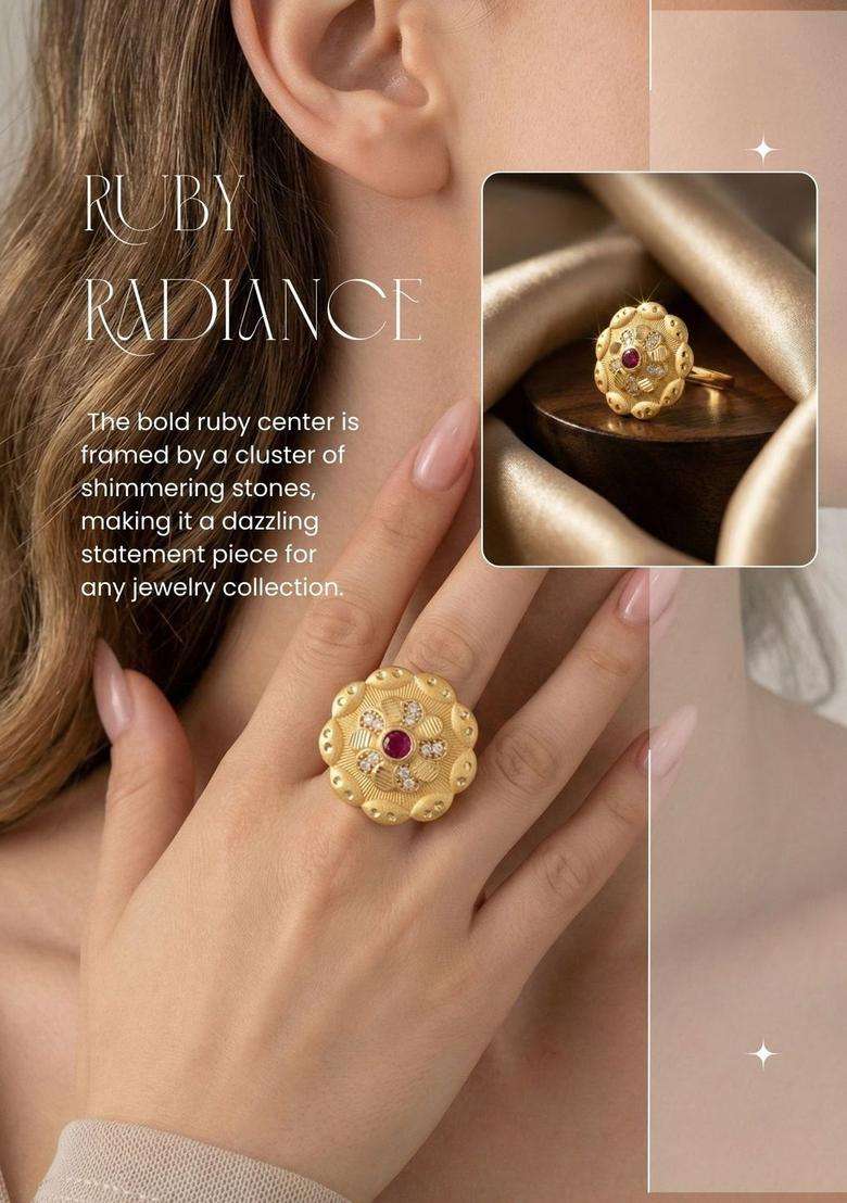 Gold-Plated Stones-Studded Finger Ring for Women | Traditional Temple Jewellery for Wedding & Festive Wear | Gift for Her - Indya