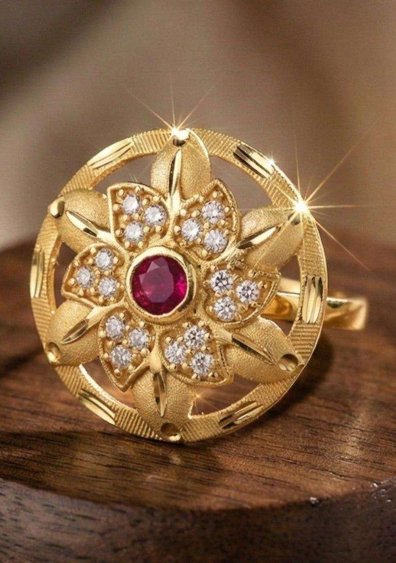 Gold-Plated Stones-Studded Finger Ring for Women | Traditional Temple Jewellery for Wedding & Festive Wear | Gift for Her - Indya