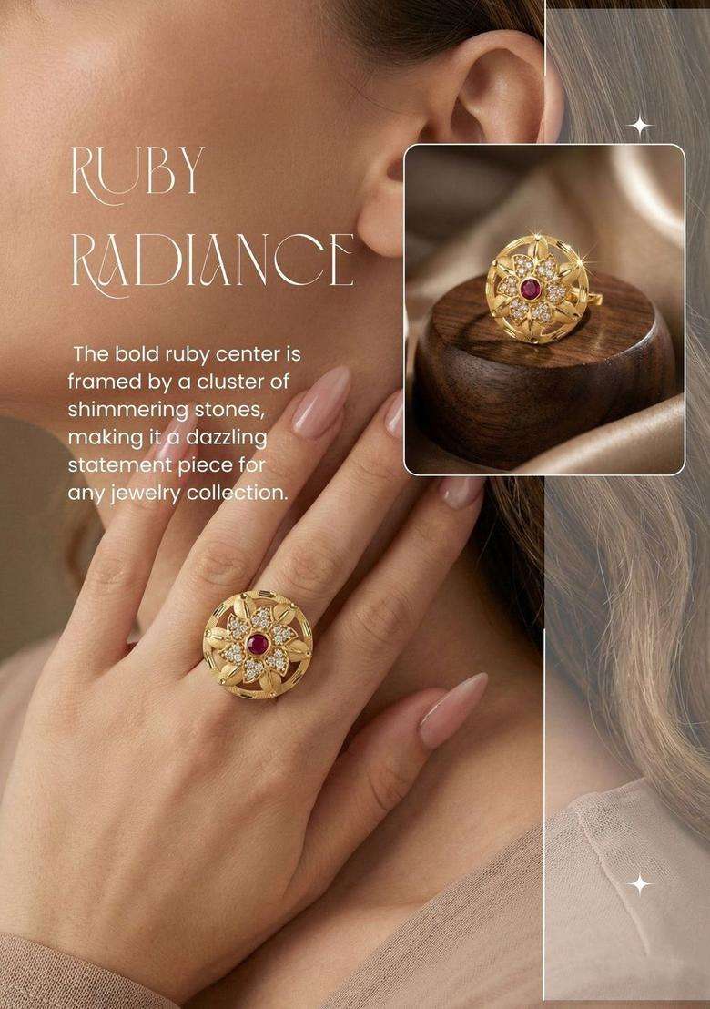 Gold-Plated Stones-Studded Finger Ring for Women | Traditional Temple Jewellery for Wedding & Festive Wear | Gift for Her - Indya
