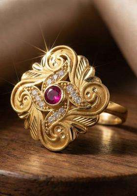 Gold-Plated Stones-Studded Finger Ring for Women | Traditional Temple Jewellery for Wedding & Festive Wear | Gift for Her