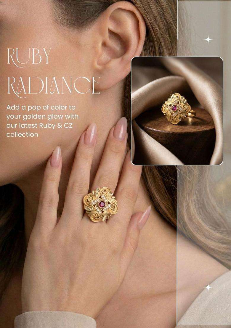 Gold-Plated Stones-Studded Finger Ring for Women | Traditional Temple Jewellery for Wedding & Festive Wear | Gift for Her - Indya