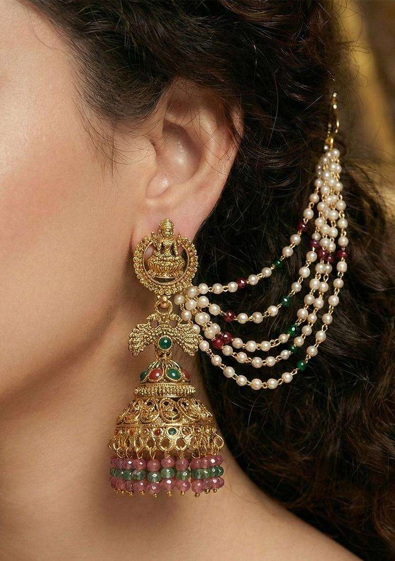 Gold-Plated Geometric Earrings for Women | Traditional Temple Jewellery for Wedding & Festive Wear | Gift for Her - Indya