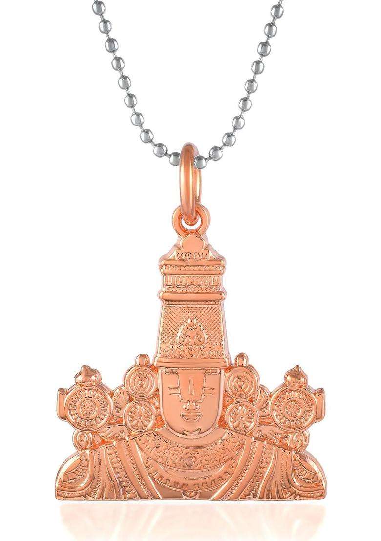 Copper-Plated Floral Pendants with Chains for Men & Women | Traditional Temple Jewellery for Wedding & Festive Wear | Festive Gift - Indya