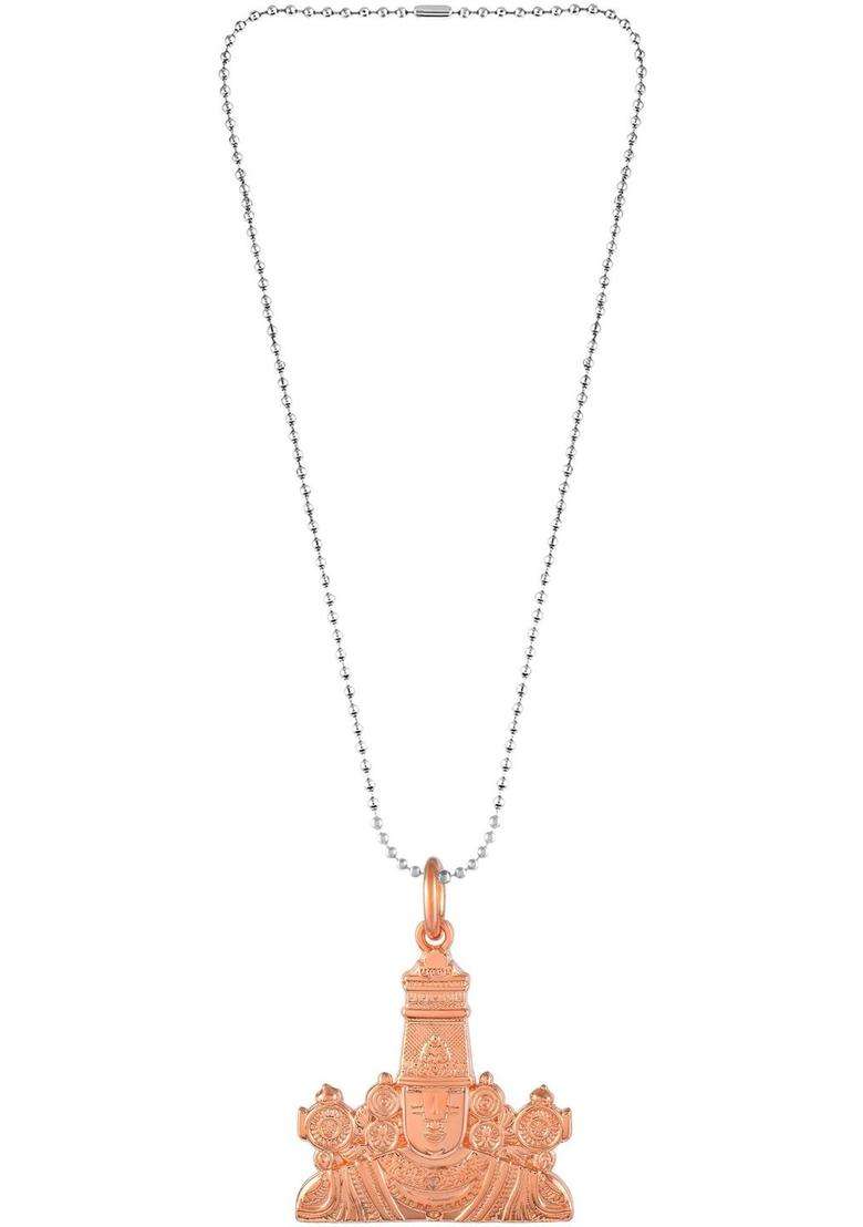 Copper-Plated Floral Pendants with Chains for Men & Women | Traditional Temple Jewellery for Wedding & Festive Wear | Festive Gift - Indya