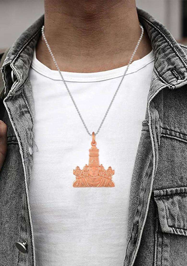 Copper-Plated Floral Pendants with Chains for Men & Women | Traditional Temple Jewellery for Wedding & Festive Wear | Festive Gift - Indya