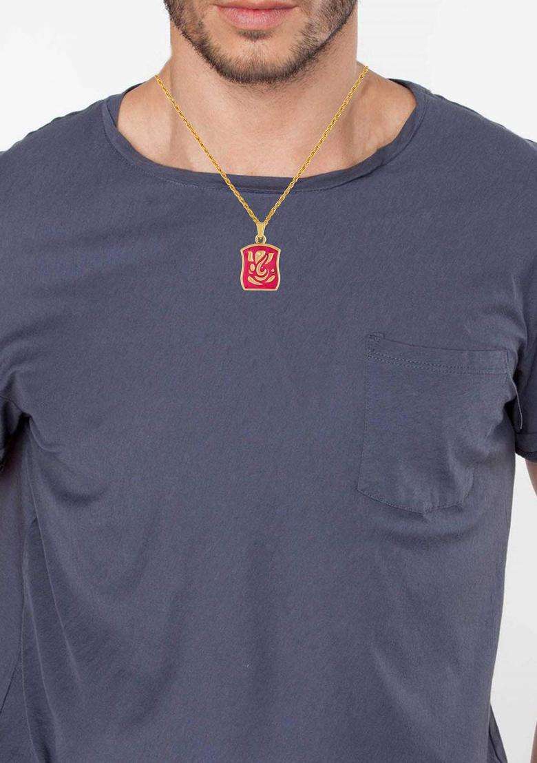 Pack of 2 Gold-Plated Square Shaped Ganesha Ji Pendants with Chains for Men & Women | Traditional Temple Jewellery for Wedding & Festive Wear | Festive Gift - Indya